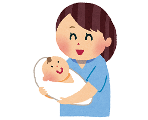 赤ちゃんを抱える看護師のイラスト