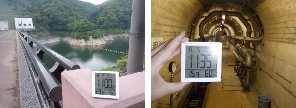 監査廊内外の温度計の写真です