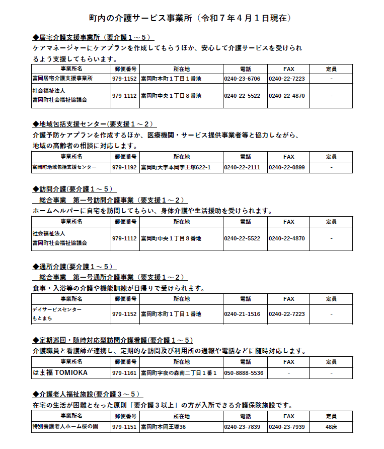 町内の介護サービス事業所