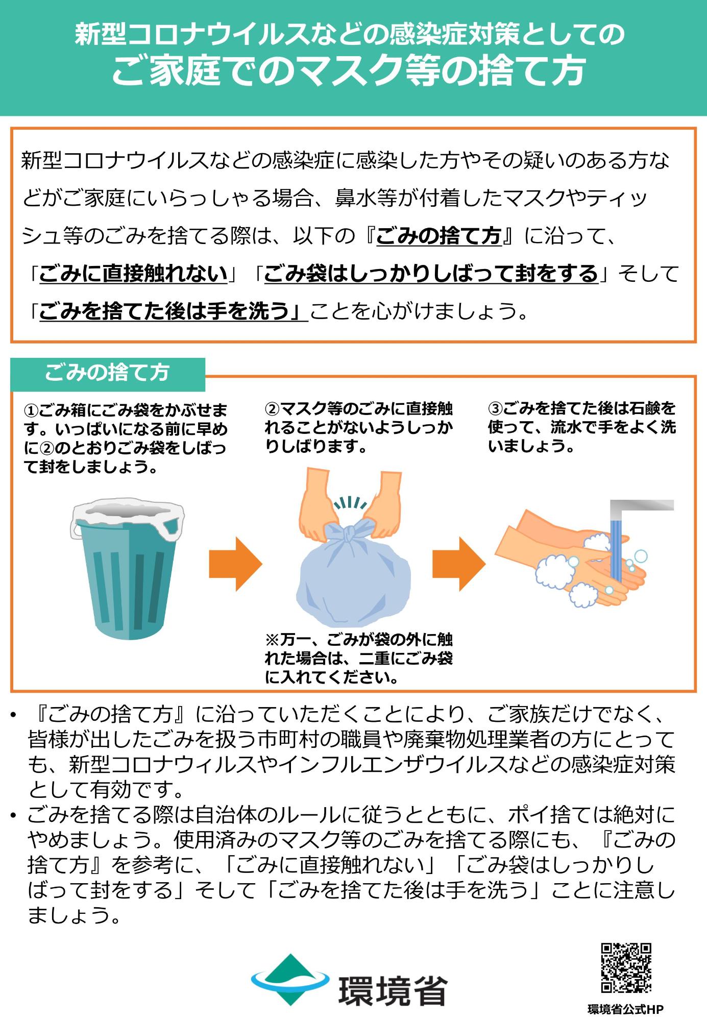 ご家庭でのマスク等の捨て方（環境省リーフレット）